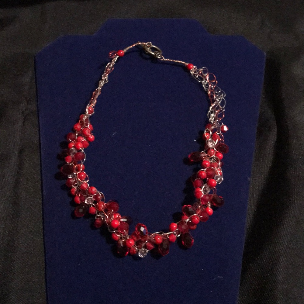 Red beaded crotchet necklace
